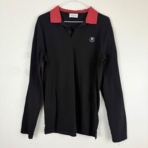 Wood Wood Black Red Collar Rugby Polo Shirt Streetwear Preppy Minimalist